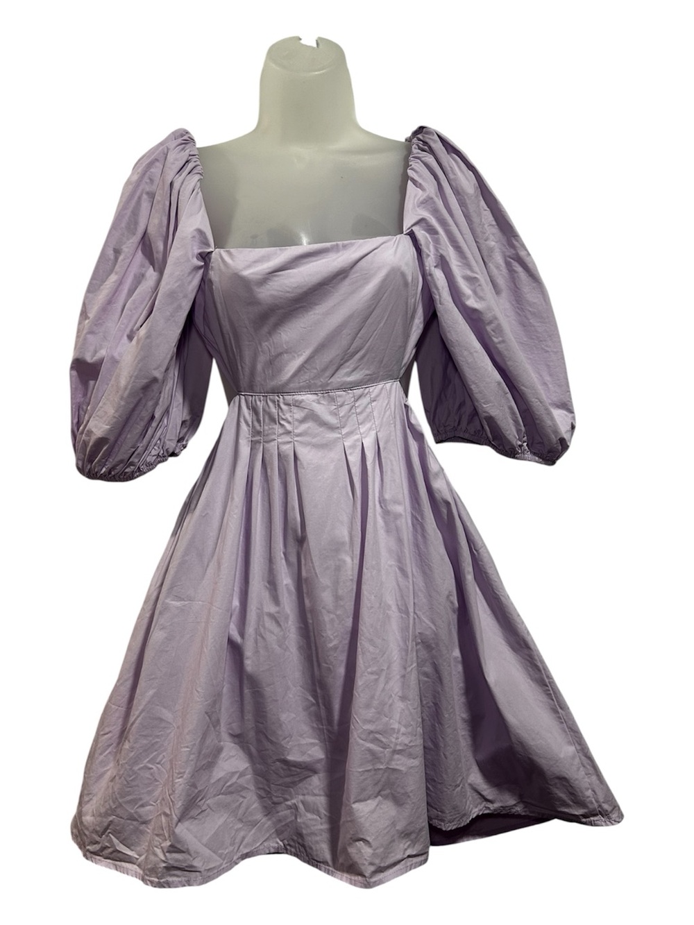 Hyfve Dress Open Back Puff Sleeves Lavender Fluffy Stretch Lined Size M Cotton